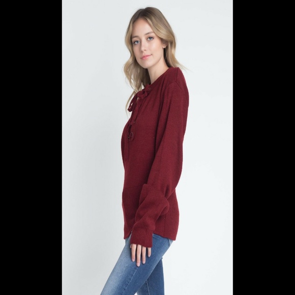 Women's Long Sleeve Pullover Sweater Criss Cross - Picture 3 of 4